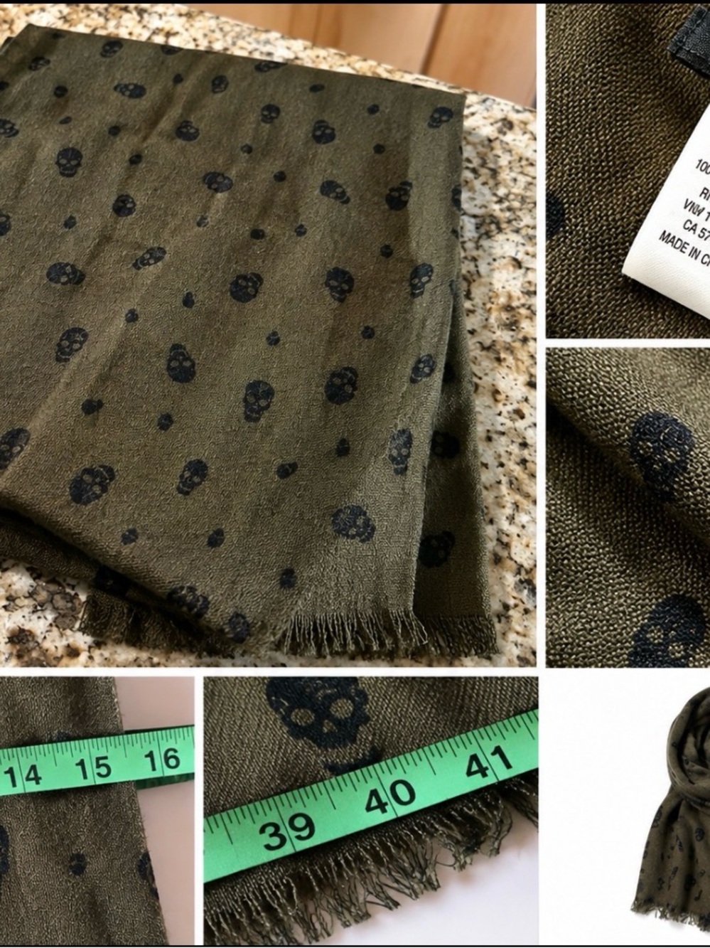 Mossimo Supply Co. Dark Green Scarf with Black Skull Print